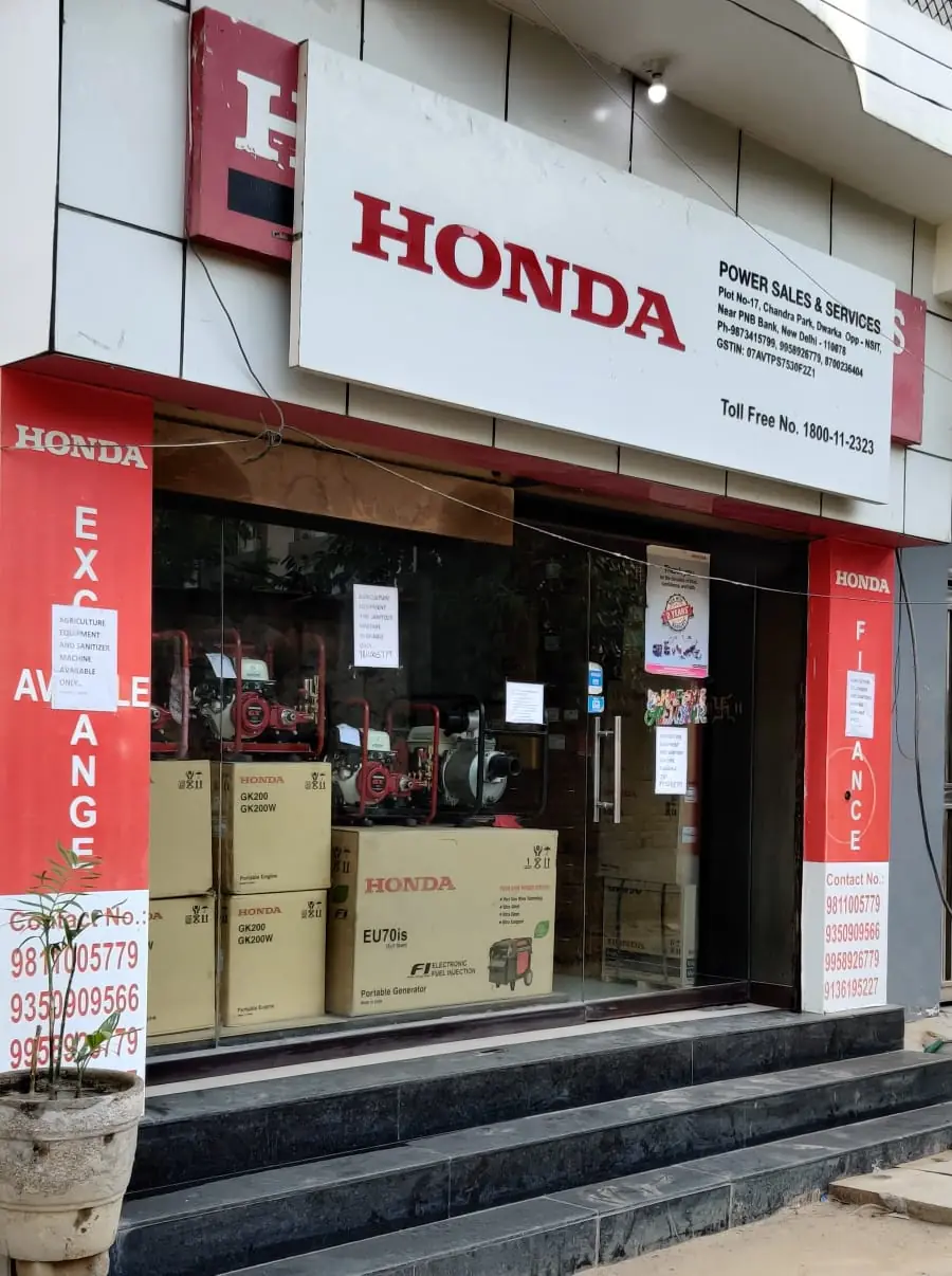 The Honda-branded front of Power Sales & Services in Sector 3, Dwarka